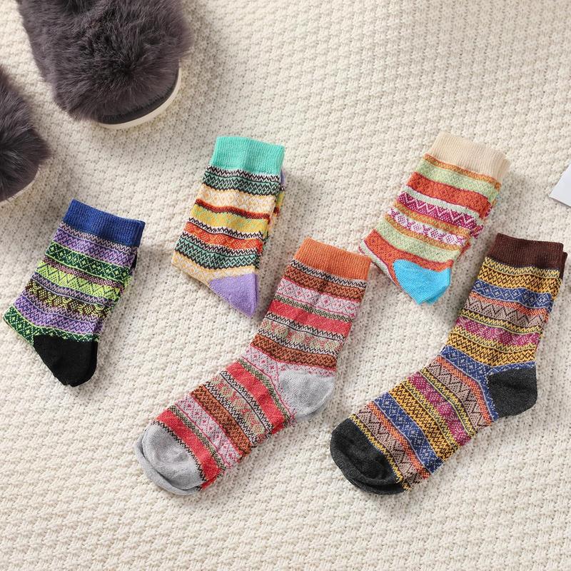 Tavaleu Wool Socks for Women - 5 Pairs Womens Wool Socks Winter Socks Warm Knit Wool Soft Vintage Casual Crew Socks