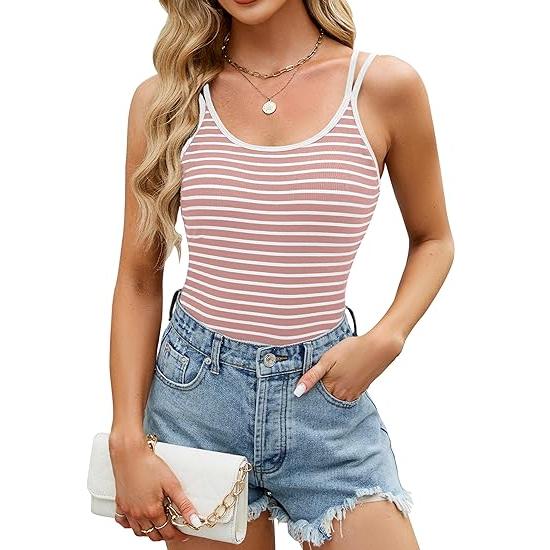 Blooming Jelly Women Ribbed Tank Tops with Built in Shelf Bras Sleeveless Camisole Tops Summer Cami