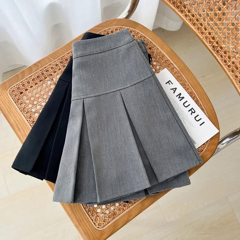 Grey JK Pleated Skirt Women Summer High Waist Solid Preppy Dance Skirts Y2K Korean Slim All-match Mini Skirts New Womenswear Bottom Comfort Palda Basic Minimalist