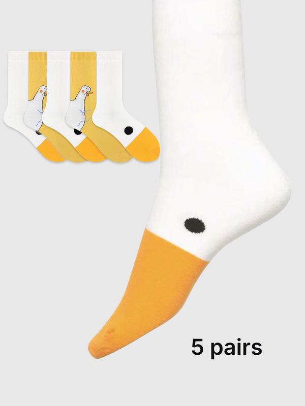 Women's Cartoon Goose Print Crew Socks, Cute Comfy Breathable Mid-calf Socks for Daily Wear, Multipack Knit Socks for All Seasons