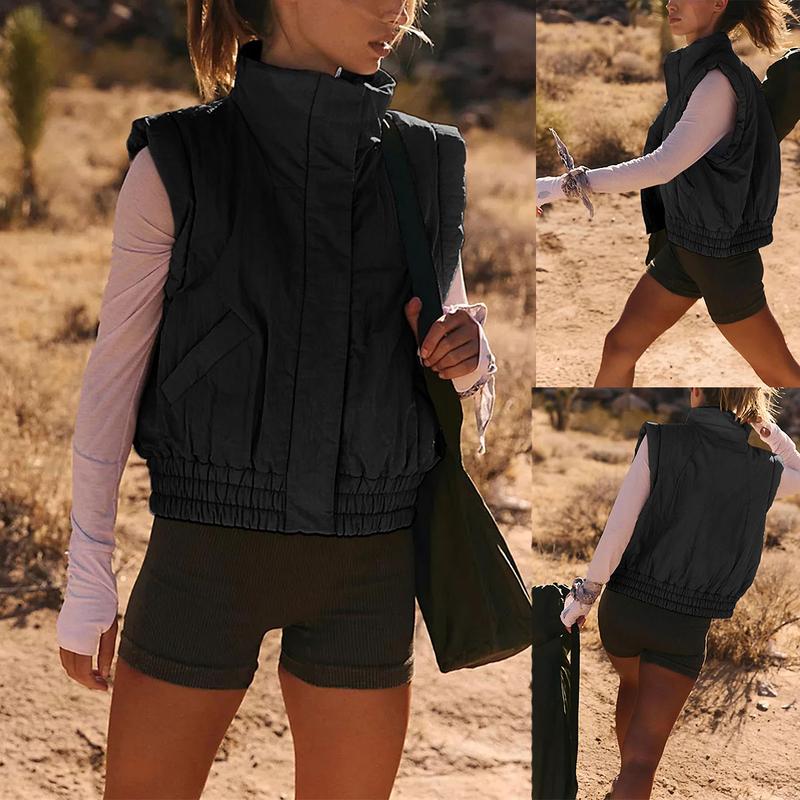 Molitree Women's Puffer Vest Cropped Lightweight Button Down Quilted Vest Sleeveless Padded Gilet Coat with Pockets Cotton Womenswear