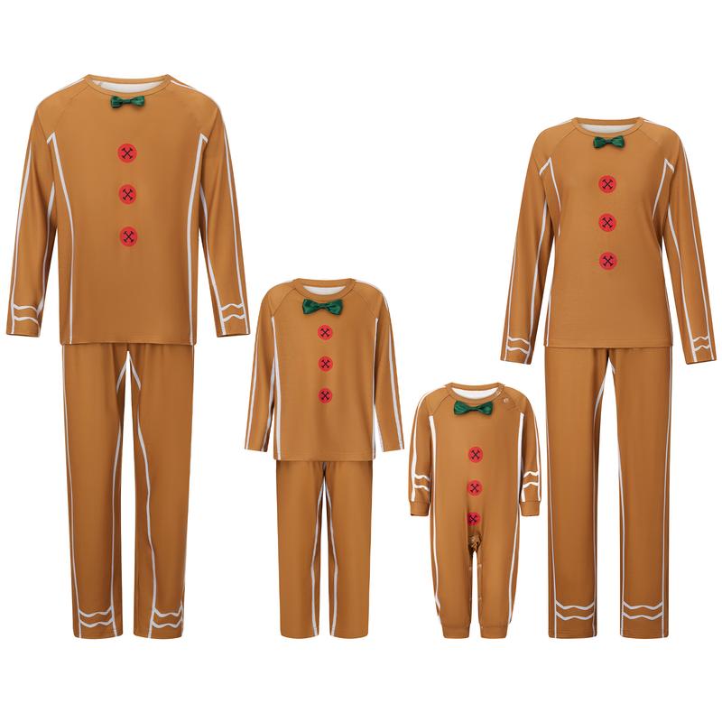 Family Matching Christmas Pajamas, Baby Romper Gingerbread Man Bow Decor Print Tops and Pants Sleepwear Set