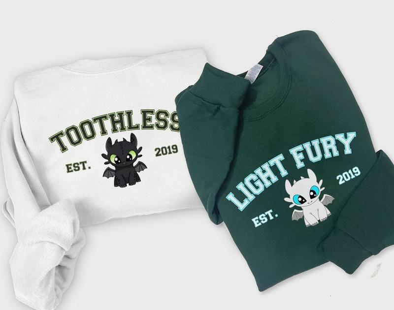 Toothless and Light Fury Sweatshirt, Dragons Couple Sweatshirt, Valentine Couple Sweatshirt