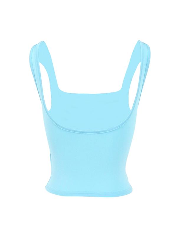 Women's Solid Backless Square Neck Crop Tank Top, Casual Sleeveless Ruched Cropped Backless Tops for Summer, Tank Tops for Women, Fashion Women's Tops for Daily Wear, Going Out Tops, Cute Tops for Women, Summer Outfits 2024