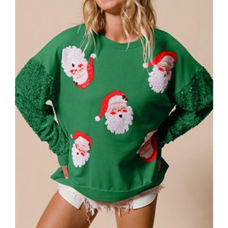 Women Christmas Sparkly Sequin Print Shirt   Christmas Sparkly Sequin Print Shirt  Women Cute Sweatshirt Crewneck Long Sleeve Pullover Sweatshirts Tops Christmas Decorations（Santa Claus  Christmas Tree   Christmas House） christmas sweatshirt