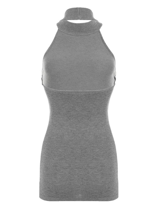 Women's Solid Backless Halter Sweater Vest, Casual Sleeveless Knit Top for Summer, Fashion Women's Knitwear for Daily Wear