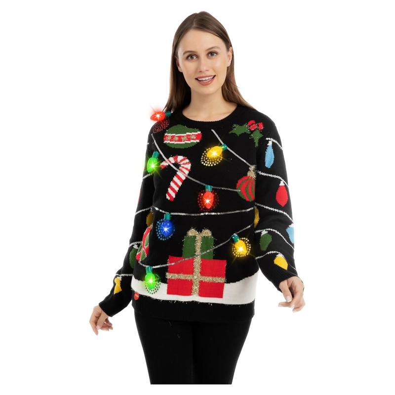 JOYIN Womens LED Light Up String Light Ugly Christmas Sweater with Light Bulb Pullover Sweater