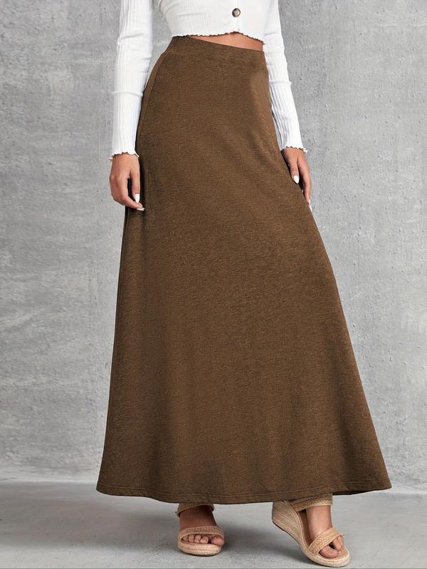 Women's Solid High Waist A Line Skirt, Casual Fashion Long Skirt for Daily Outdoor Wear, Women Bottoms for Fall & Winter