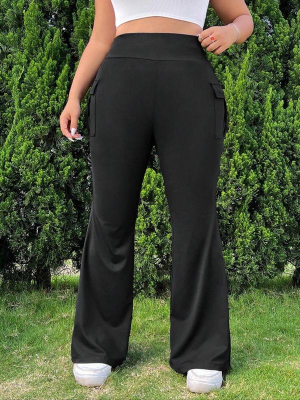  Solid Pocket Straight Leg Pants, Casual Comfy Trousers for Women, Women's Bottoms for Summer