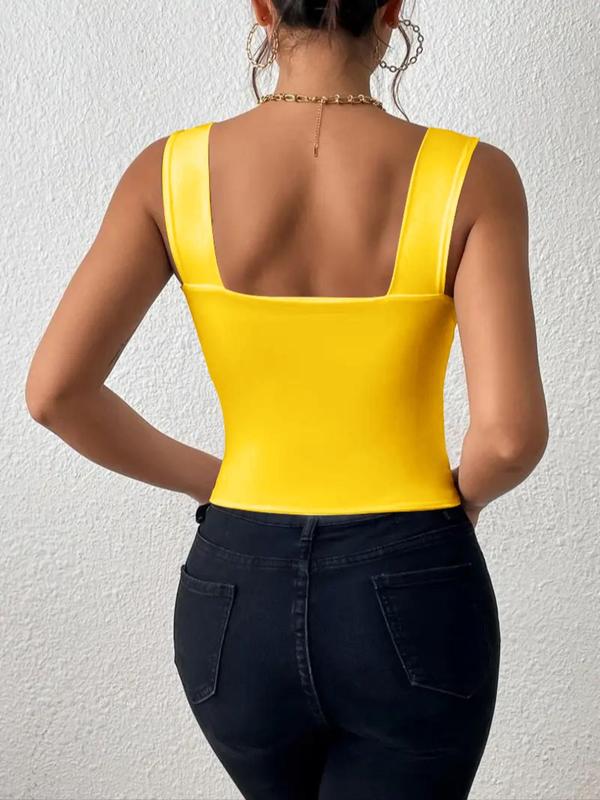 Women's Plain Sweetheart Neck Crop Tank Top, Casual Solid Color Sleeveless Cropped Top for Summer, Ladies Clothes for Daily Wear