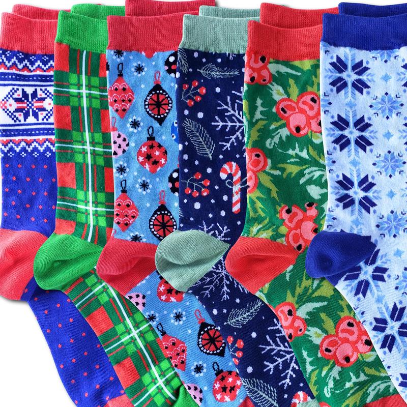 Kalon 6 Pack Women's Crew Height Christmas Socks in Classic Mom Loving Prints and Designs Stretchy Soft Comfy Sock Womenswear Comfort