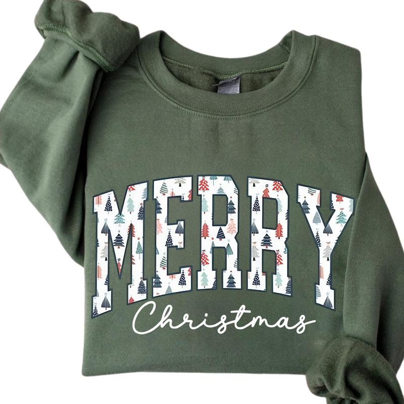 Merry Christmas Sweatshirt, Christmas Crewneck Women Holiday Sweatshirt, Cute Xmas Sweater Cozy Winter Oversized Sweatshirt