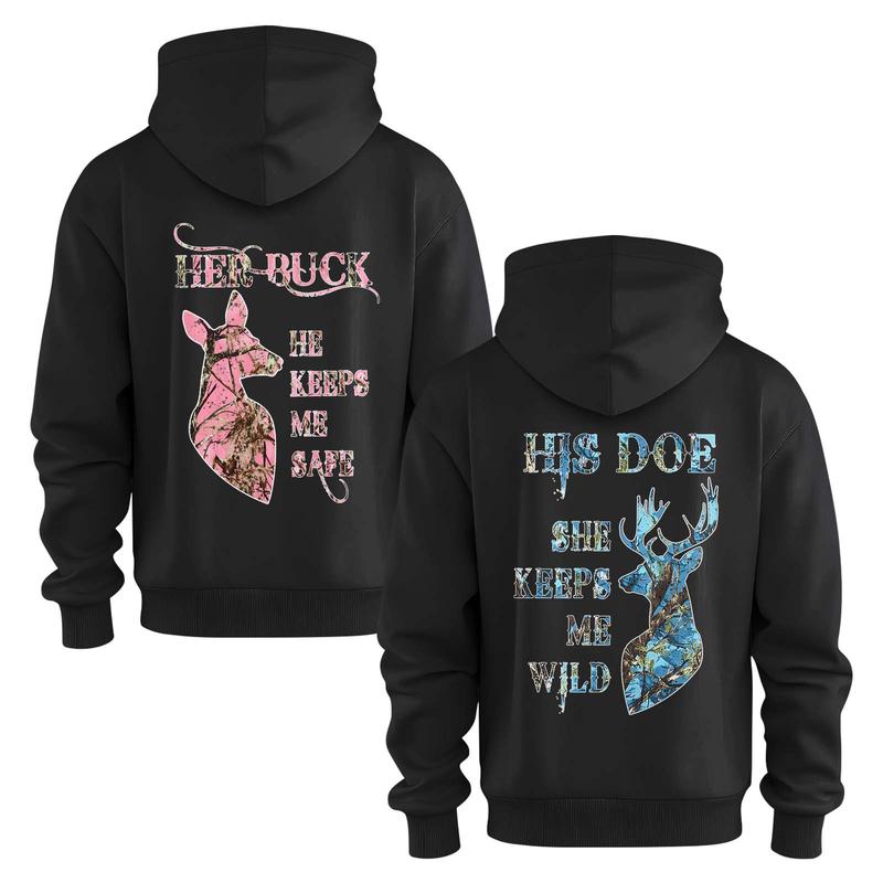 Her Buck His Doe Matching Couple Hoodie, Deer Hunting Couple Sweatshirt, She Keeps Me Wild He Keeps Me Safe Couple Shirt, His And Her, Valentine's Day, Anniversary Gifts