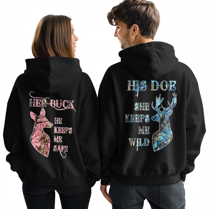 Her Buck His Doe Matching Couple Hoodie, Deer Hunting Couple Sweatshirt, She Keeps Me Wild He Keeps Me Safe Couple Shirt, His And Her, Valentine's Day, Anniversary Gifts