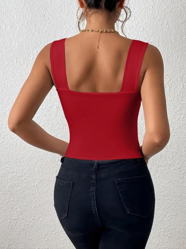 Women's Plain Sweetheart Neck Crop Tank Top, Casual Solid Color Sleeveless Cropped Top for Summer, Ladies Clothes for Daily Wear