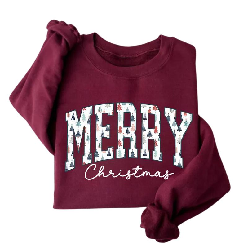 Merry Christmas Sweatshirt, Christmas Crewneck Women Holiday Sweatshirt, Cute Xmas Sweater Cozy Winter Oversized Sweatshirt