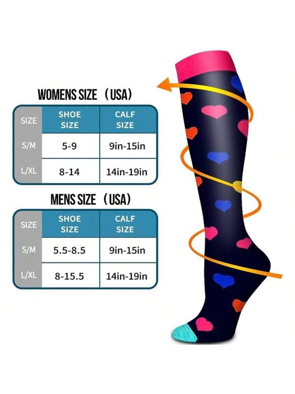 Women's Heart & Polka Dot Print Over The Calf Socks, Breathable Comfortable Compression Socks For Daily Outdoor Wear, Socks For Women & Girls