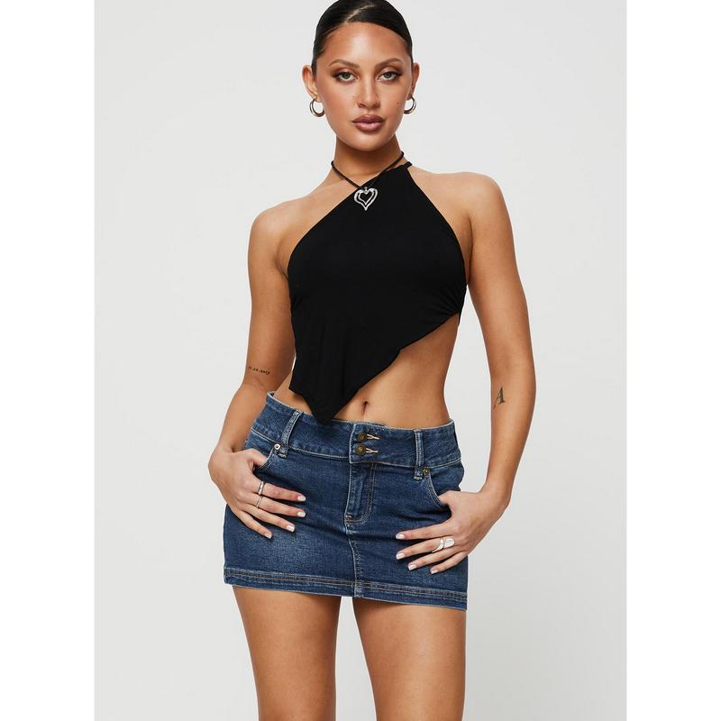 Faya Low Rise Denim Mini Skirt Dark Blue