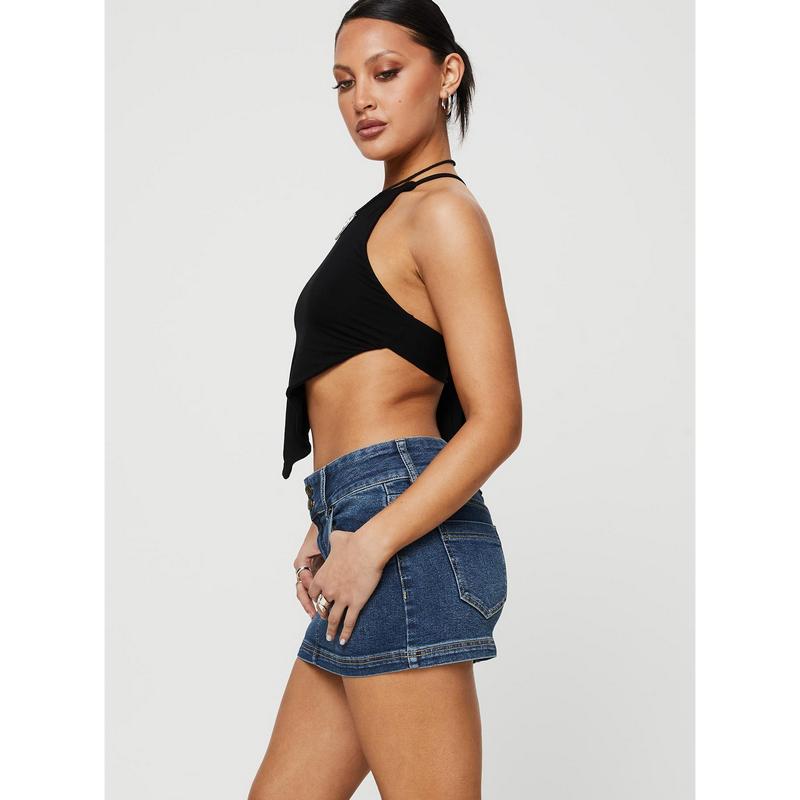 Faya Low Rise Denim Mini Skirt Dark Blue