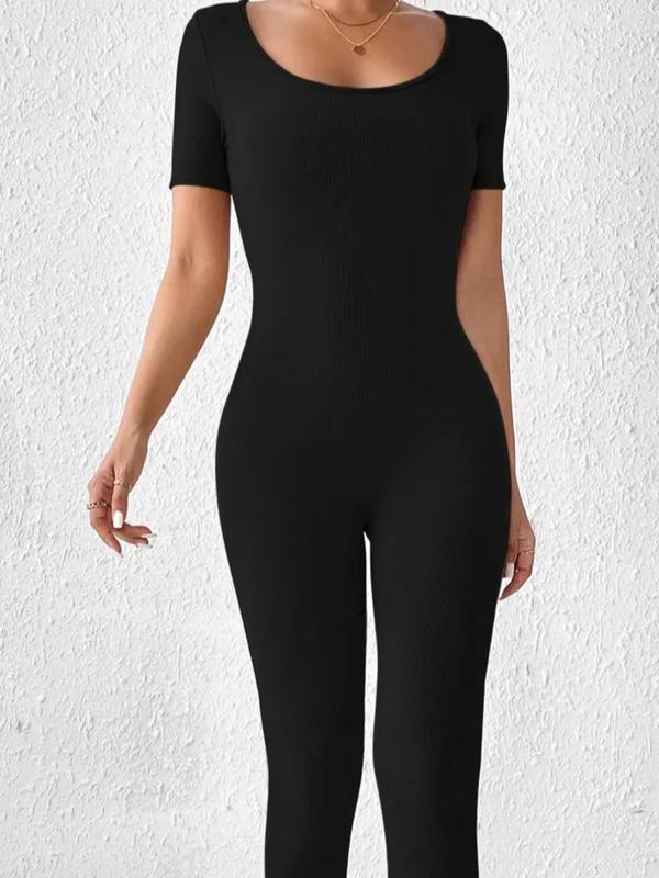 Women’s Casual U-Neck Bodysuit - Comfortable One-Piece for Summer, Workout, & Everyday Wear | Minimalist Short Sleeve Jumpsuit, Soft Fit.  Tops  Tops