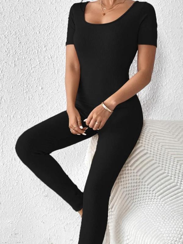 Women’s Casual U-Neck Bodysuit - Comfortable One-Piece for Summer, Workout, & Everyday Wear | Minimalist Short Sleeve Jumpsuit, Soft Fit.  Tops  Tops