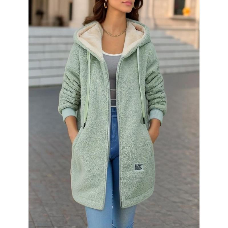 2024 Fleece-lined Thick Mid-Length Cashmere Hoodie Women's Clothing Autumn and Winter Embroidery Letter Zipper Coat