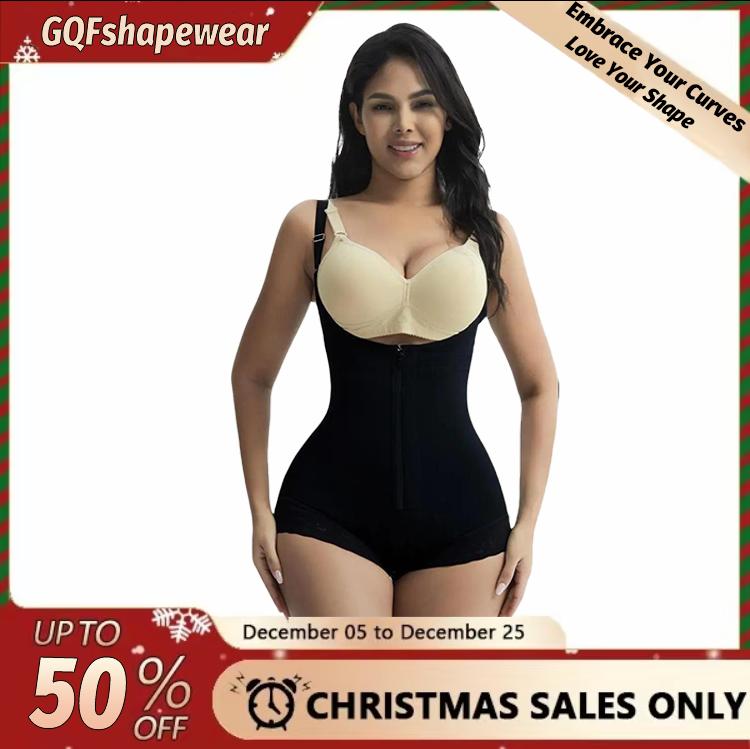 GQF Zipper Open Bust Bodysuit 7200-Link A – Comfortable Plus Size Shapewear for Women's Solid Postpartum Enhancer with Gentle Bust, Casual Comfy Tummy Control Butt Lift Shaper, Ladies Shapewear for Fall Womenswear Underwear