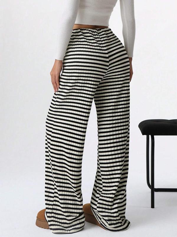 Women's Striped Print Tie Front Straight Leg Pants, Casual Comfy Trousers for Spring & Fall, Women's Bottoms for Daily Wear