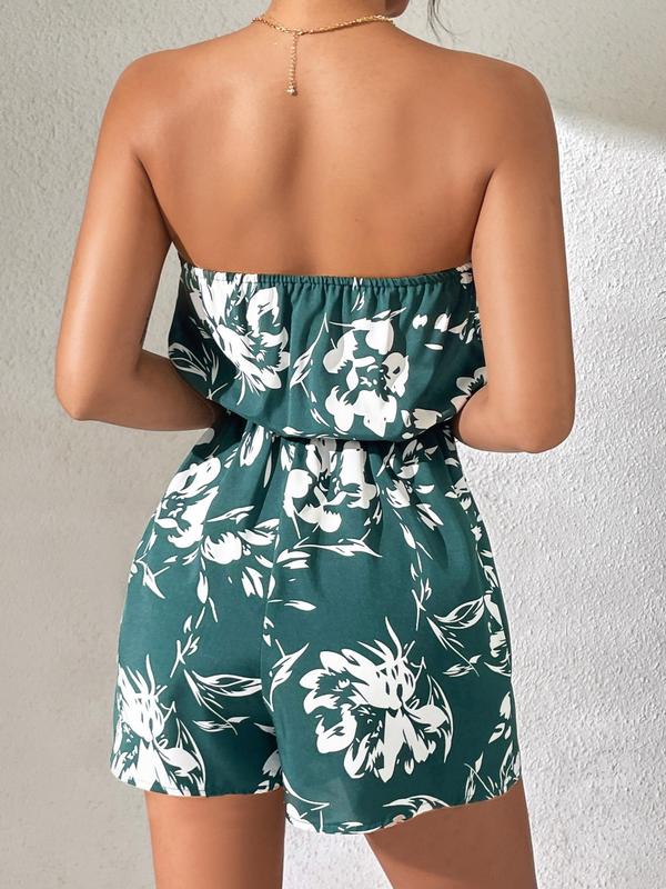 Women's Floral Print Backless Wide Leg Romper, Boho Sleeveless High Waist Romper for Summer, Fashion Casual Ladies Clothes for Beach Holiday Vacation