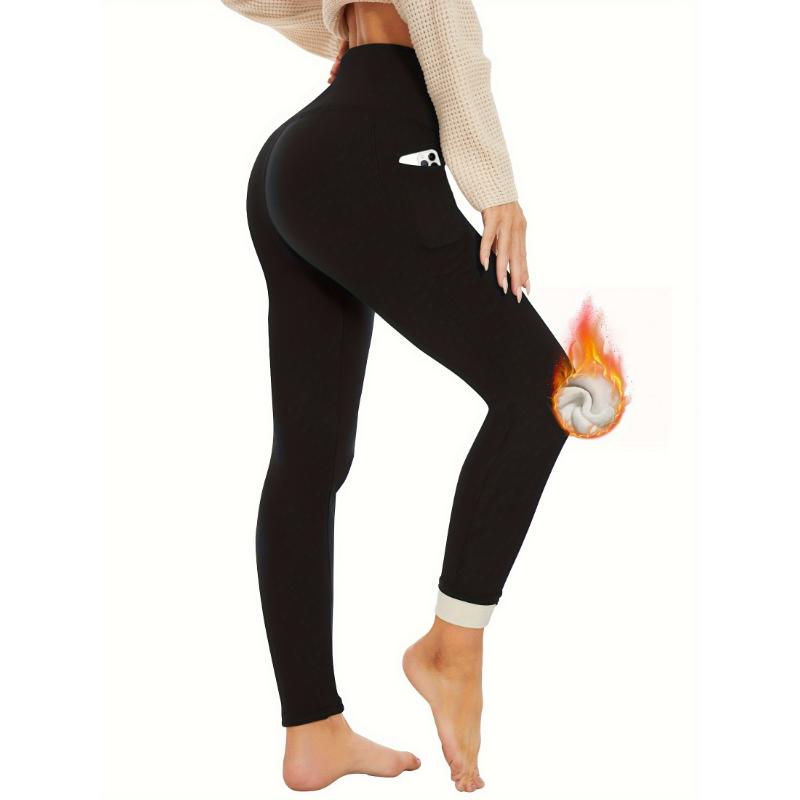 Women's Thickened Wool-lined Leggings, Warm Yoga Pants, Elastic Bottoms