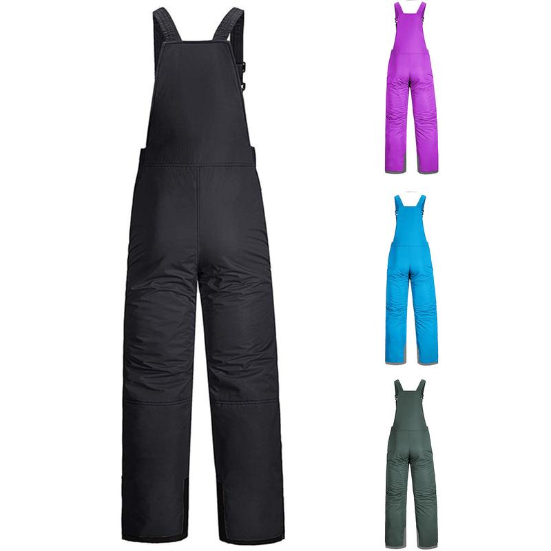 Women's Sleeveless Ski Overalls, Adjustable Shoulder Strap Jumpsuit, Side Pocket Long  Clothes Womenswear Casual