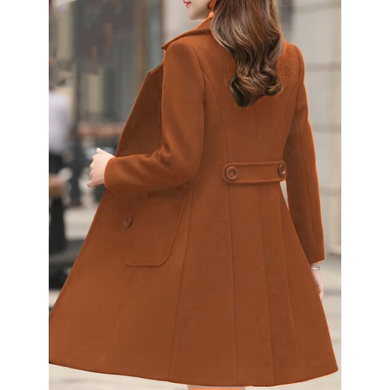 Double Breasted Lapel Longline Jacket, Elegant Long Sleeve Pockets Overcoat For Fall & Winter, Women's Clothing Cotton Fabric Outerwear Basic