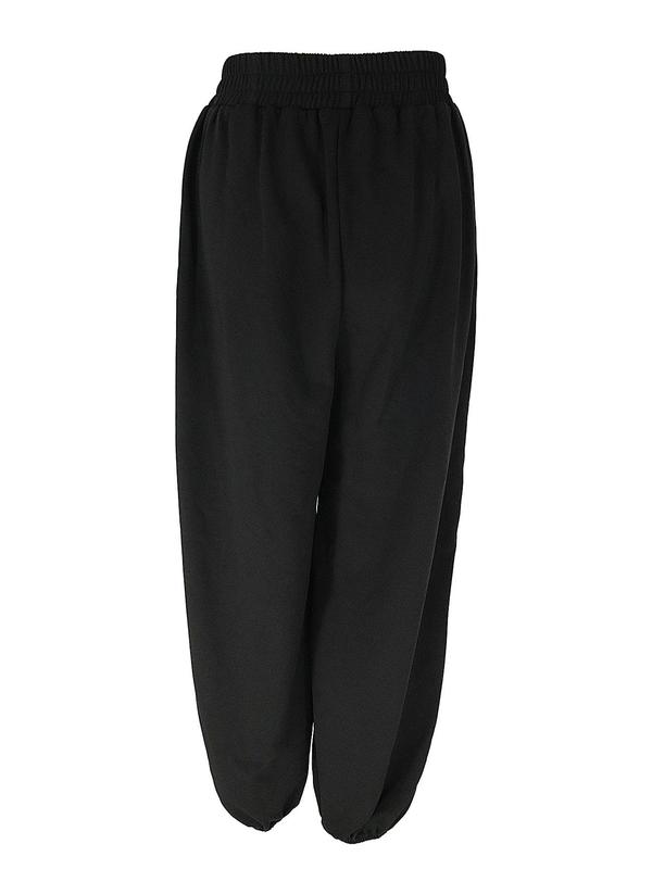 Women's Solid Pocket Elastic Waist Wide Leg Pants, Casual Comfy Trousers for Daily Wear, Ladies Bottoms for All Seasons