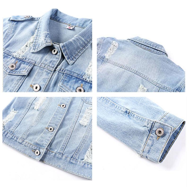 Hixiaohe Women’s 3 4 Sleeve Washed Denim Jackets Distressed Light Cropped Jean Jackets Coats Casual Womenswear