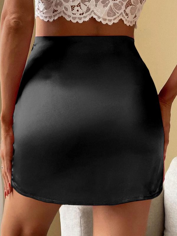 Women's Solid High Waist Satin Skirt, Fashion Casual Zipper Back Short Skirt for Daily Outdoor Wear, Ladies Bottoms for Summer