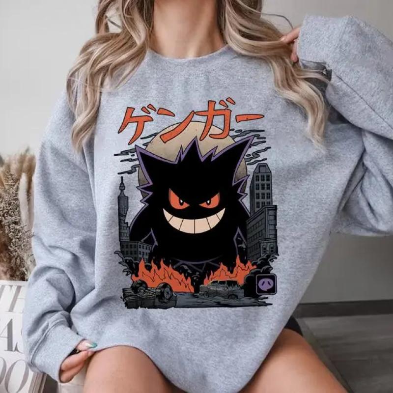 Gengar SWEATSHIRTS | Dark Ghost Kaiju Japanese Style SWEATSHIRTS | Japanese Anime Movie Film Nerd Gaming Novelty Funny Unisex Sweatshirts