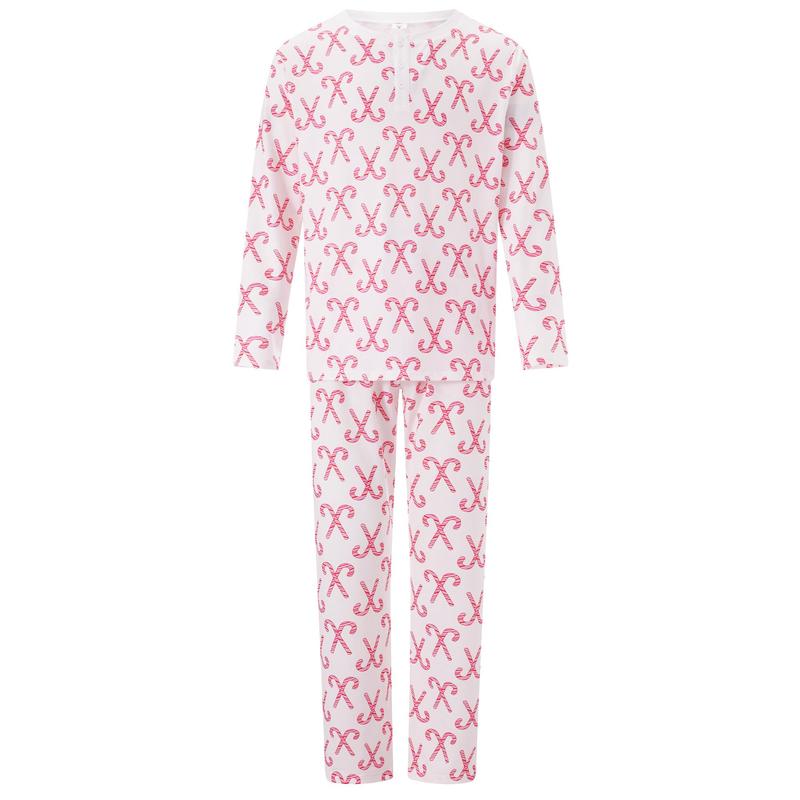 Christmas Pajamas for Family Long Sleeve Candy Cane Print Tops + Pants Set Holiday Sleepwear Casual Clothing Womenswear Baby