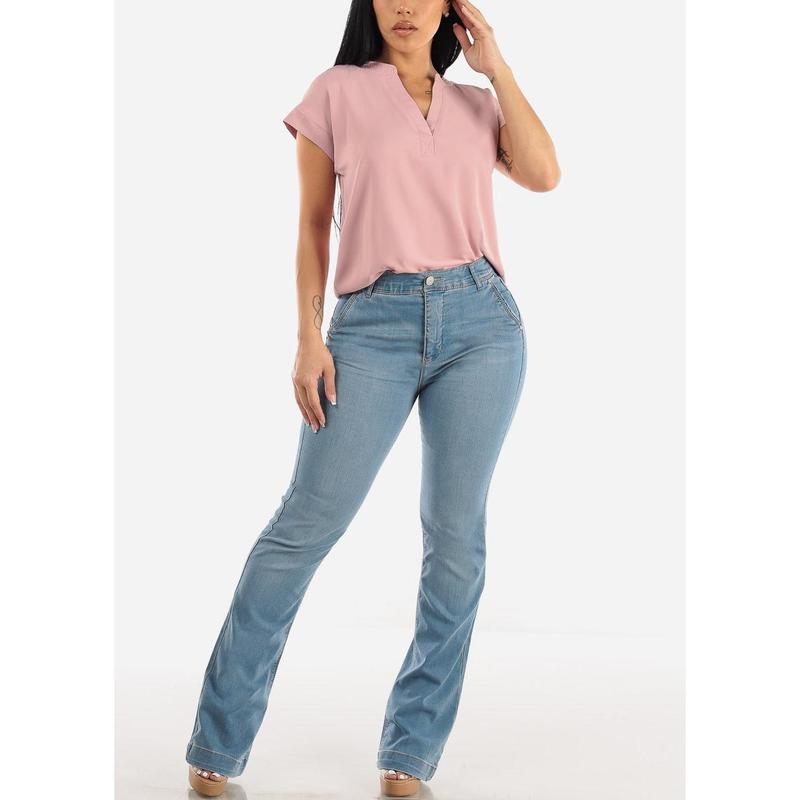 Super High Waisted Butt Lifting Bootcut Jeans Light Wash