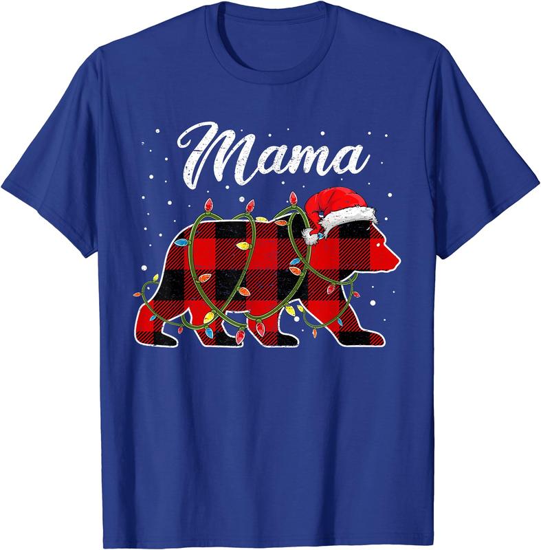 Mama Bear Shirt, Red Buffalo Plaid Mom Bear Pajama T-Shirt