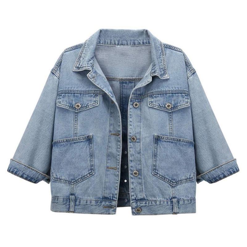 Hixiaohe Women’s 3 4 Sleeve Washed Denim Jackets Distressed Light Cropped Jean Jackets Coats Casual Womenswear