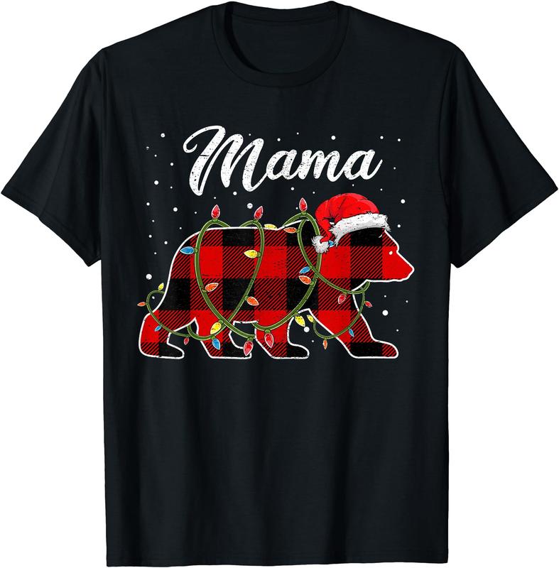 Mama Bear Shirt, Red Buffalo Plaid Mom Bear Pajama T-Shirt