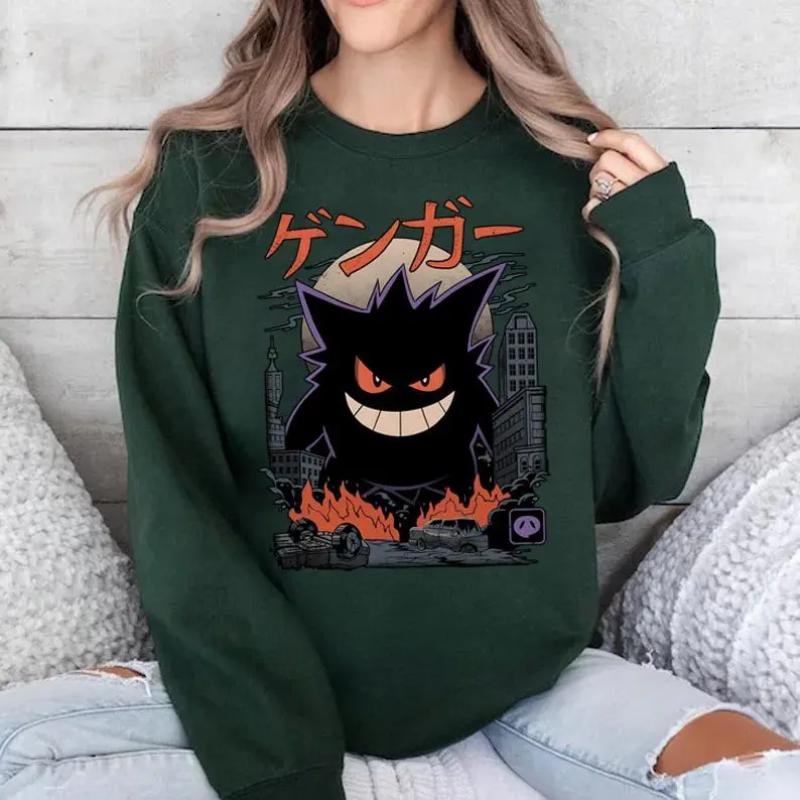 Gengar SWEATSHIRTS | Dark Ghost Kaiju Japanese Style SWEATSHIRTS | Japanese Anime Movie Film Nerd Gaming Novelty Funny Unisex Sweatshirts