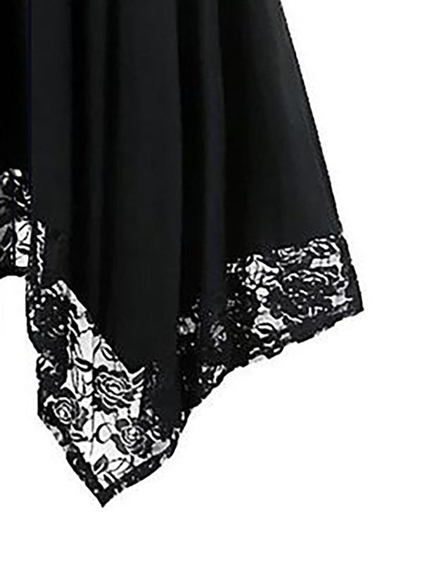  Contrast Lace Asymmetrical Hem A Line Vintage Skirt, Elegant Fashion Casual Plain Midi Skirt for Daily Outdoor Wear, Skirts for Women, Women Plus Clothing for Summer