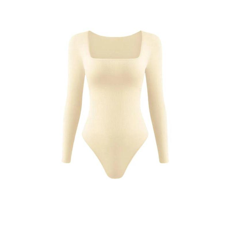 Women's Solid Square Neck Long Sleeve Shapewear Bodysuit, Casual Comfy Tummy Control Shaper for Daily Wear, Ladies Shapewear for All Seasons yoga  outfits