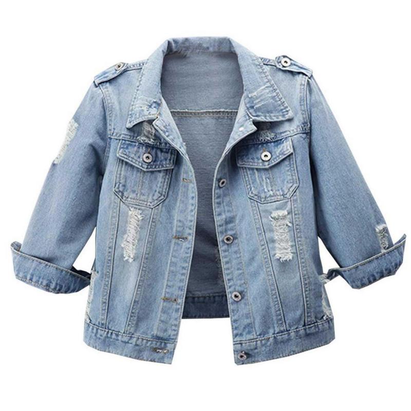 Hixiaohe Women’s 3 4 Sleeve Washed Denim Jackets Distressed Light Cropped Jean Jackets Coats Casual Womenswear