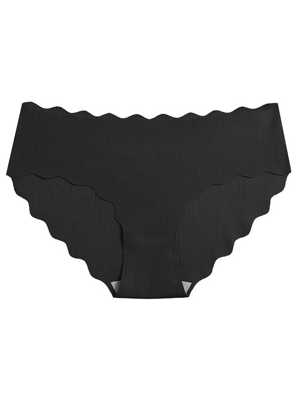 Women's Solid Scallop Trim Seamless Panty, Soft Comfy Breathable Knicker for Daily Wear, Underwear for All Seasons