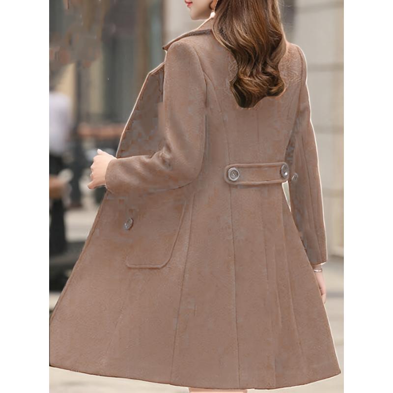 Double Breasted Lapel Longline Jacket, Elegant Long Sleeve Pockets Overcoat For Fall & Winter, Women's Clothing Cotton Fabric Outerwear Basic