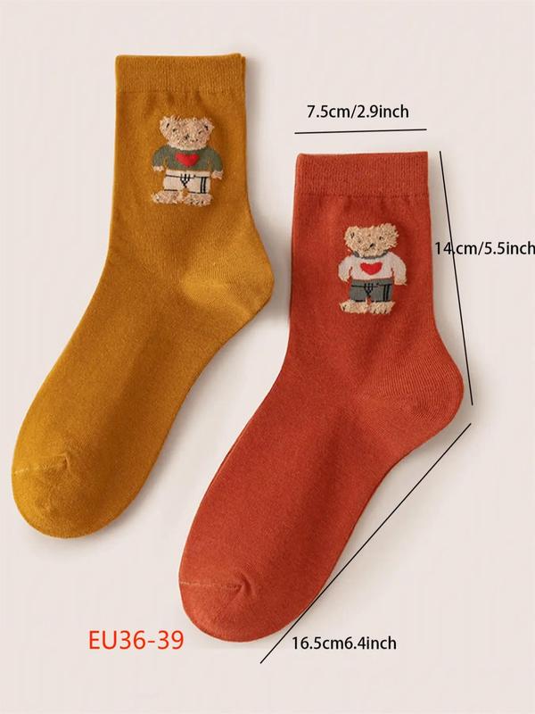 Women's 7 Pairs Cartoon Bear Print Crew Socks, Cute Comfy Mid-calf Socks for Daily Wear, Women's Socks for All Seasons