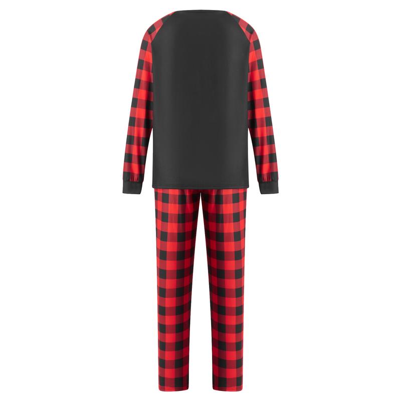 Christmas Family Matching Pajamas Set Elk Print Long Sleeve Tops Plaid Pants Xmas Jammies Sleepwear