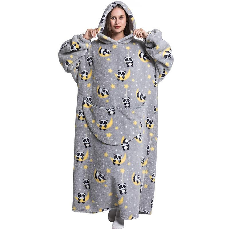 Cute sloth and penguin print hoodie blanket, oversized wearable sweatshirt pullover, air-conditioned room large pocket comfortable hoodie sleepwear, Halloween blanket, Halloween decoration 2024 new clothing